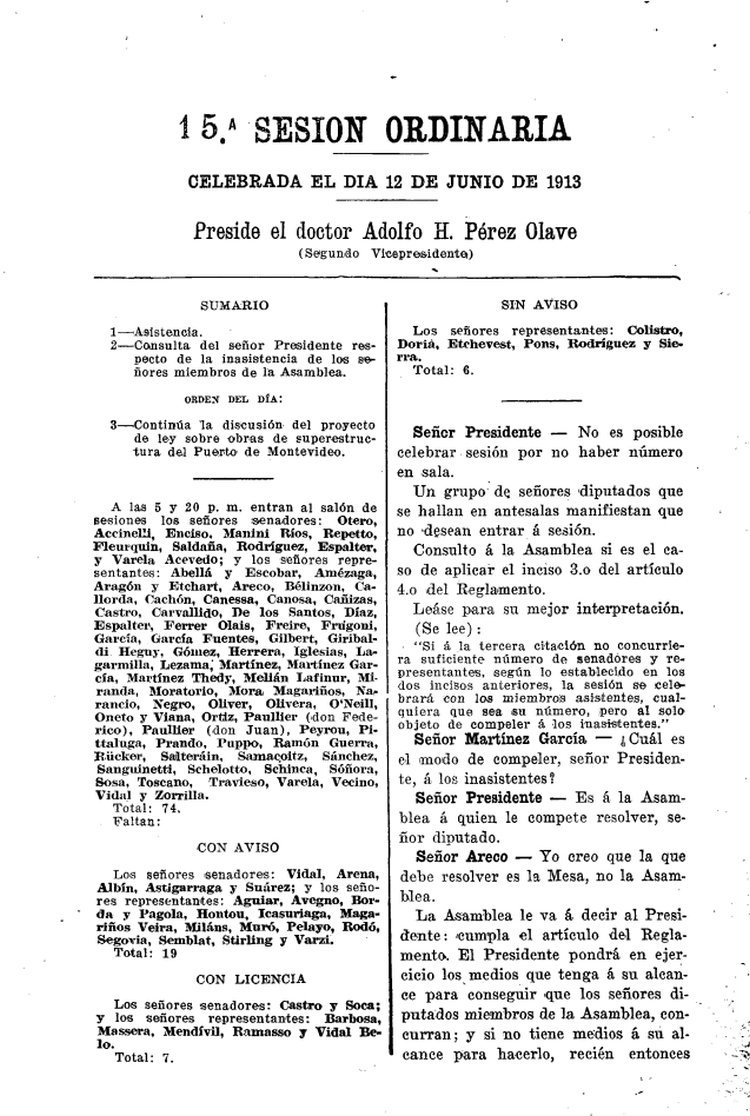 DIARIO DE SESIONES DE LA ASAMBLEA GENERAL del 12/06/1913